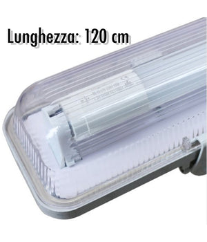 Plafoniera Stagna Completa Di Tubo Neon A Led 120cm Per Soffitto A Parete Ip65         