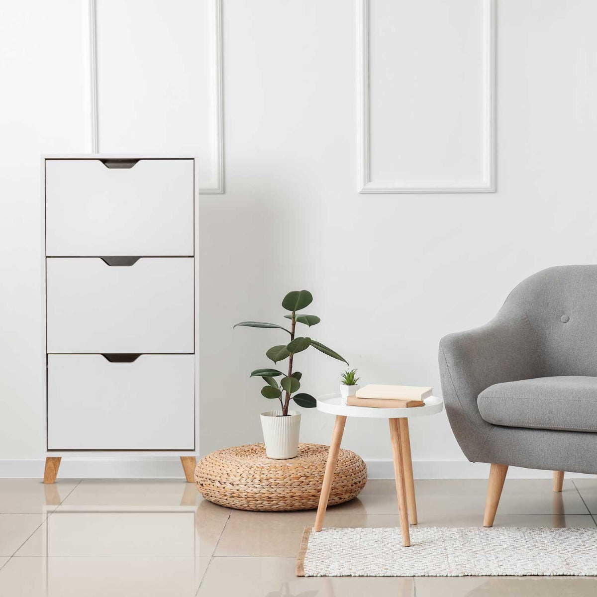 Plana - Scarpiera Salvaspazio 3 Ante 55x116x25 cm 18 Paia in Legno Bianco