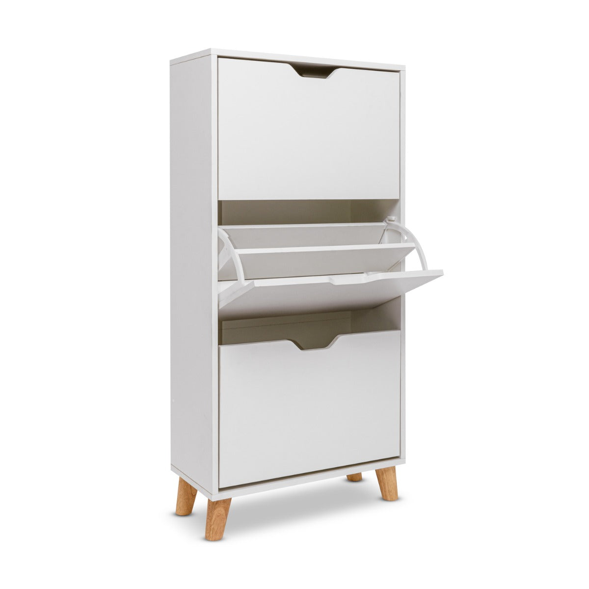 Plana - Scarpiera Salvaspazio 3 Ante 55x116x25 cm 18 Paia in Legno Bianco