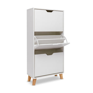 Plana - Scarpiera Salvaspazio 3 Ante 55x116x25 cm 18 Paia in Legno Bianco