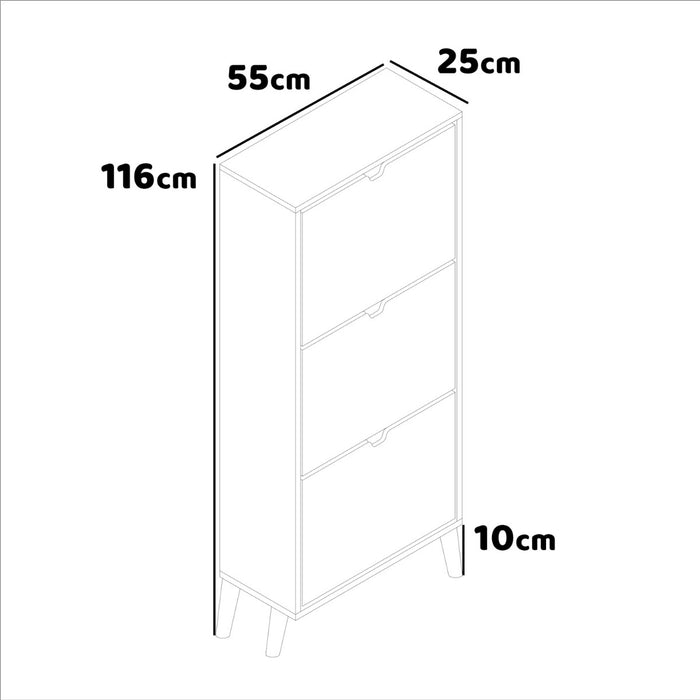Plana - Scarpiera Salvaspazio 3 Ante 55x116x25 cm 18 Paia in Legno Bianco