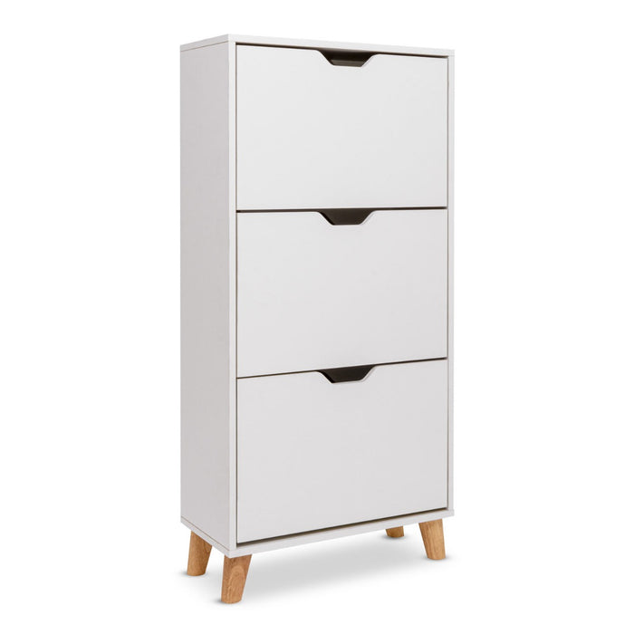 Plana - Scarpiera Salvaspazio 3 Ante 55x116x25 cm 18 Paia in Legno Bianco