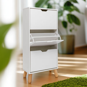 Plana - Scarpiera Salvaspazio 3 Ante 55x116x25 cm 18 Paia in Legno Bianco