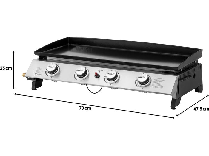 Plancha a gas 4 fuochi "Jolly" - 10 Kw - Grigio