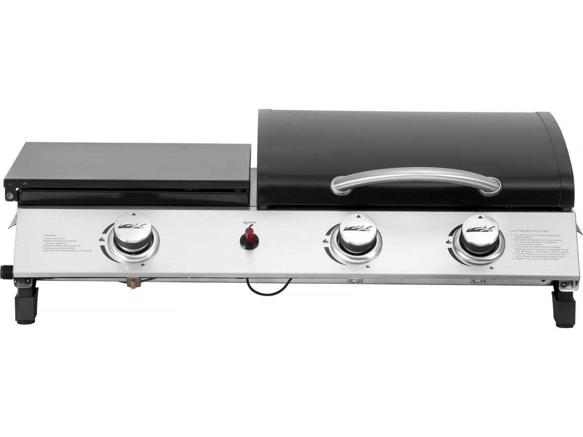 Plancha a gas con coperchio "Rasio" - 7,5 KW - 3 fuochi - Nera