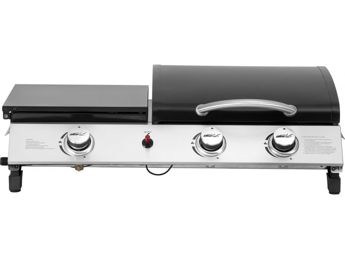 Plancha a gas con coperchio "Rasio" - 7,5 KW - 3 fuochi - Nera