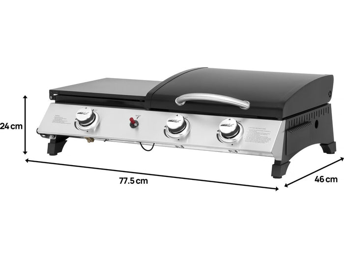 Plancha a gas con coperchio "Rasio" - 7,5 KW - 3 fuochi - Nera
