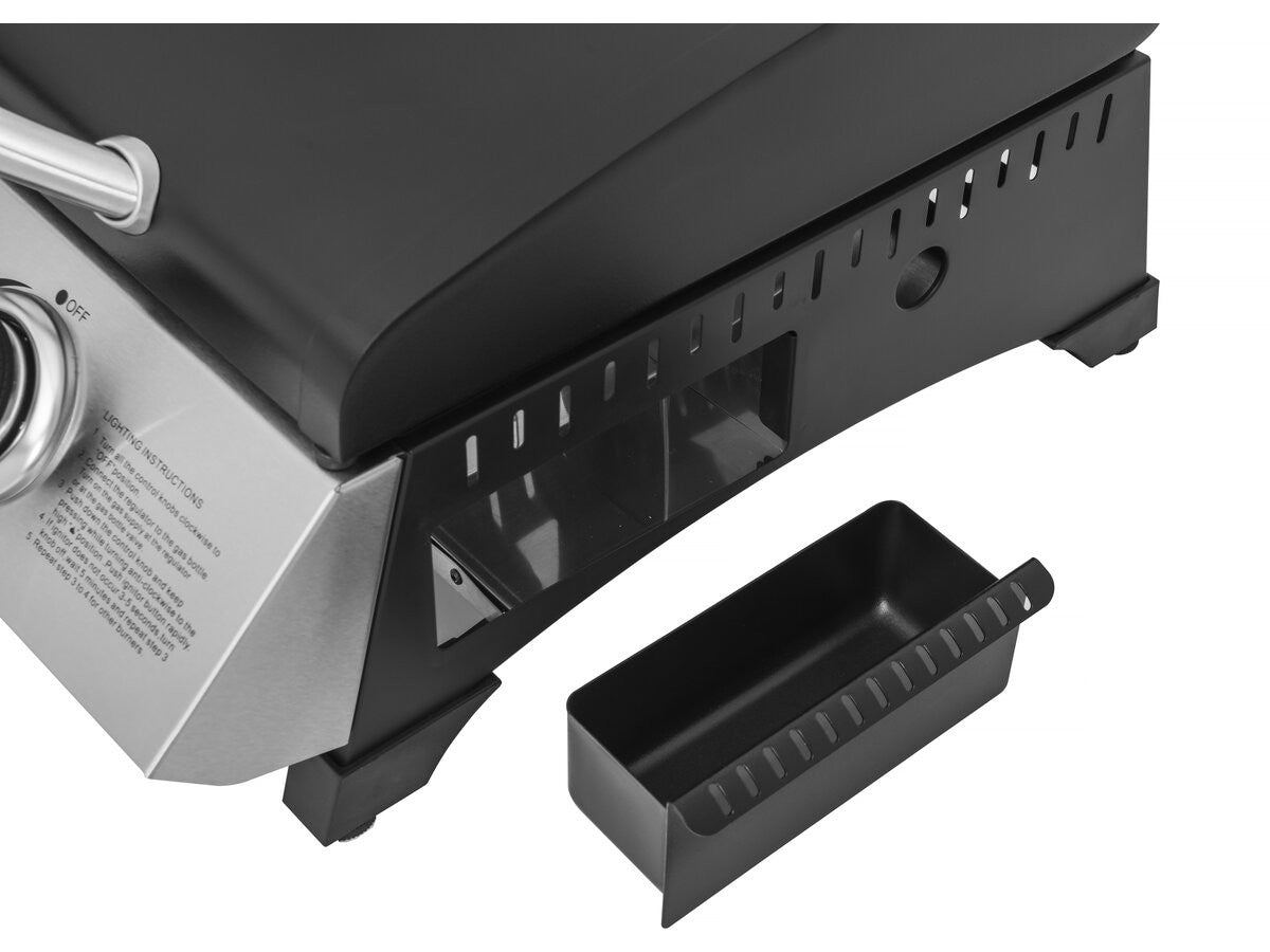 Plancha a gas con coperchio "Rasio" - 7,5 KW - 3 fuochi - Nera