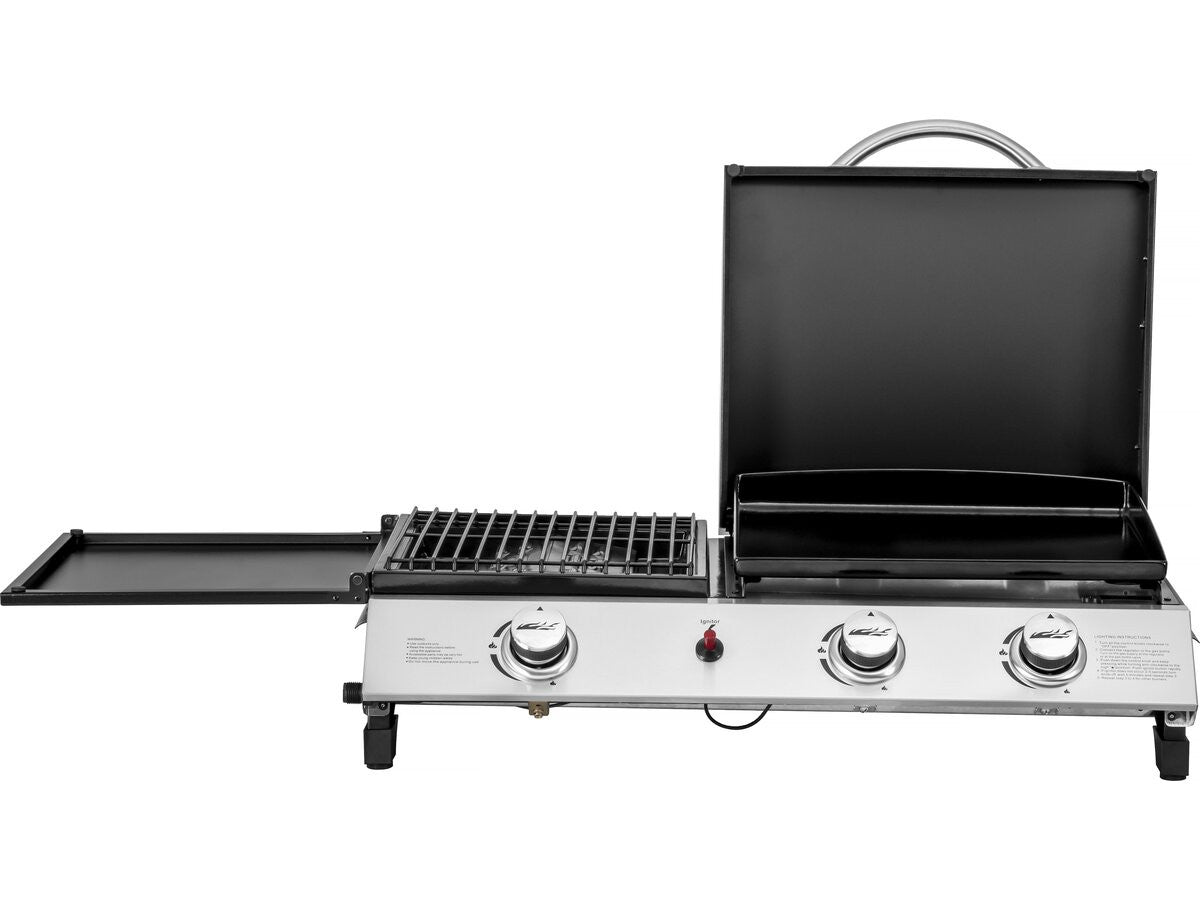 Plancha a gas con coperchio "Rasio" - 7,5 KW - 3 fuochi - Nera