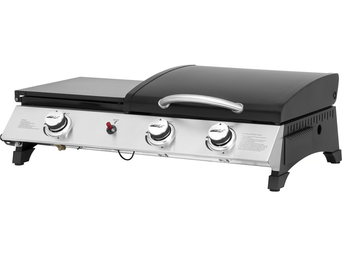 Plancha a gas con coperchio "Rasio" - 7,5 KW - 3 fuochi - Nera