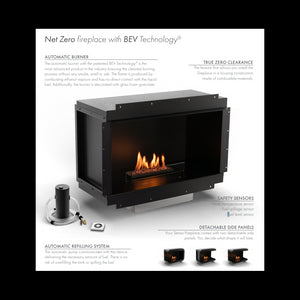 Planika - Camino a Bioetanolo Senso Fireplace BEV Senza Canna Fumaria, Controllo Remoto, Acciaio, Pannelli laterali smontabili