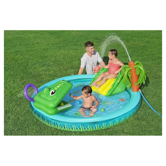 Trade Shop - Play Center Gonfiabile Crocodile Cove Piscinetta Per Bambini 224 X 181 X 72 Cm 53166 -