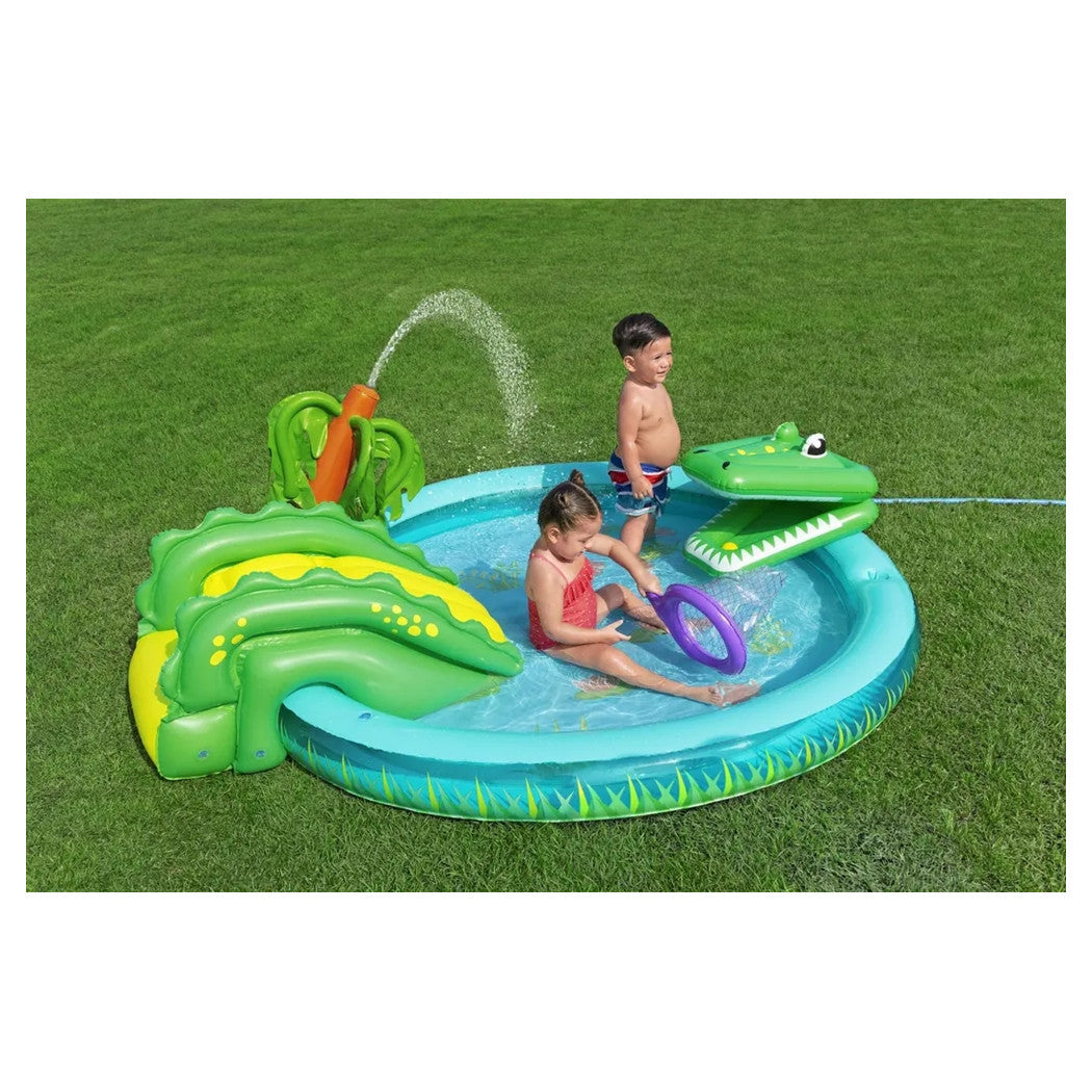Trade Shop - Play Center Gonfiabile Crocodile Cove Piscinetta Per Bambini 224 X 181 X 72 Cm 53166 -