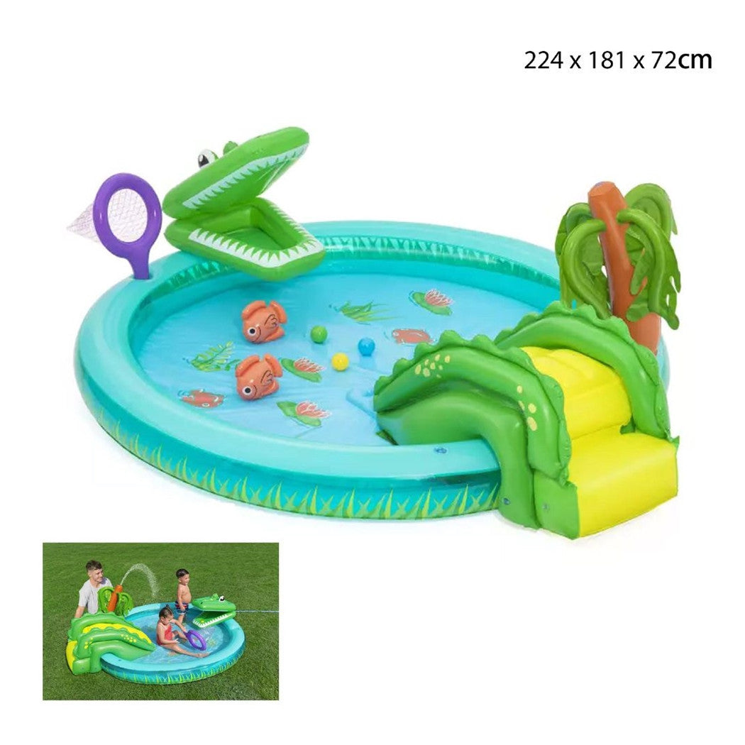 Trade Shop - Play Center Gonfiabile Crocodile Cove Piscinetta Per Bambini 224 X 181 X 72 Cm 53166 -