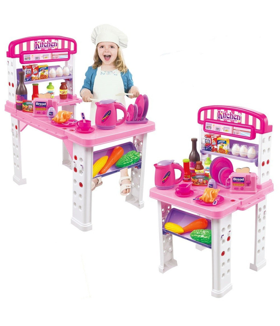 Playset Cucina Giocattolo Bambini Banco Estensibile Numerosi Accessori Gioco         