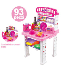 Playset Cucina Giocattolo Bambini Banco Estensibile Numerosi Accessori Gioco         