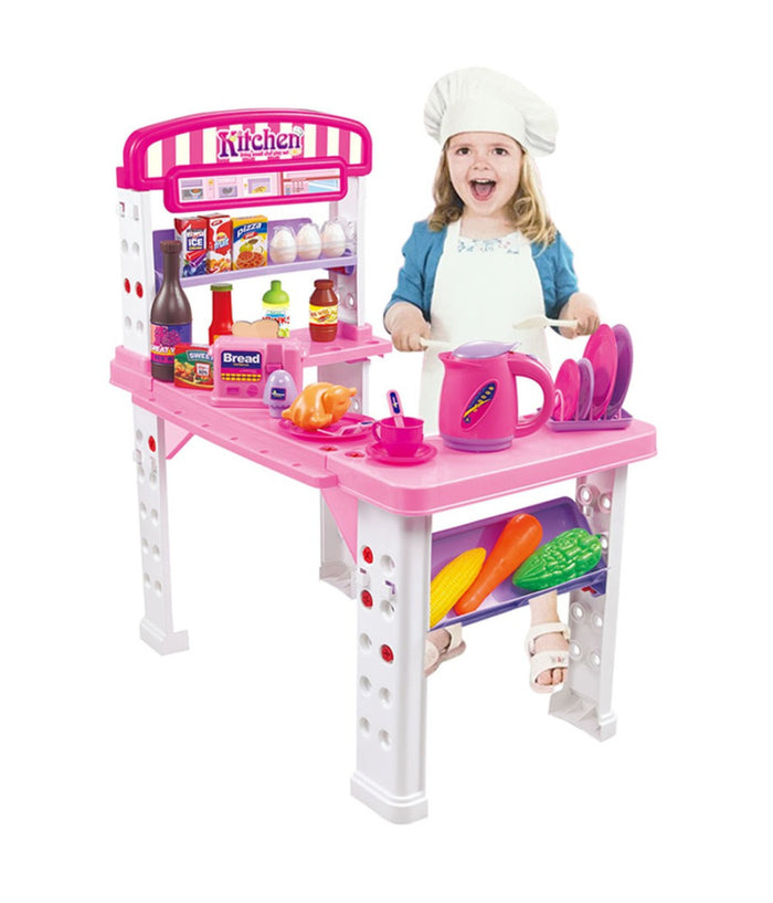 Playset Cucina Giocattolo Bambini Banco Estensibile Numerosi Accessori Gioco         