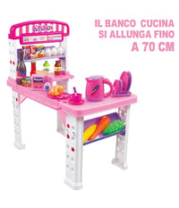 Playset Cucina Giocattolo Bambini Banco Estensibile Numerosi Accessori Gioco         