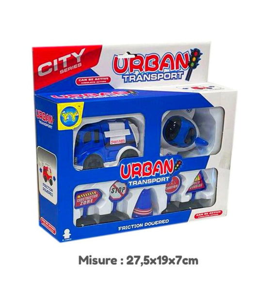 Playset Gioco Trasporto Urbano Vita In Città  Polizia Veicoli Segnali Stradale         
