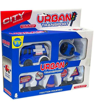 Playset Gioco Trasporto Urbano Vita In Città  Polizia Veicoli Segnali Stradale         