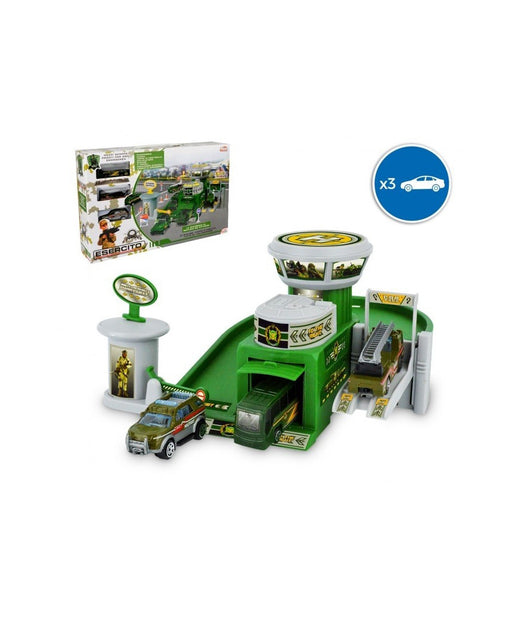 Playset Quartier Generale Militare Garage 3 Auto Con Accessori E Adesivi         