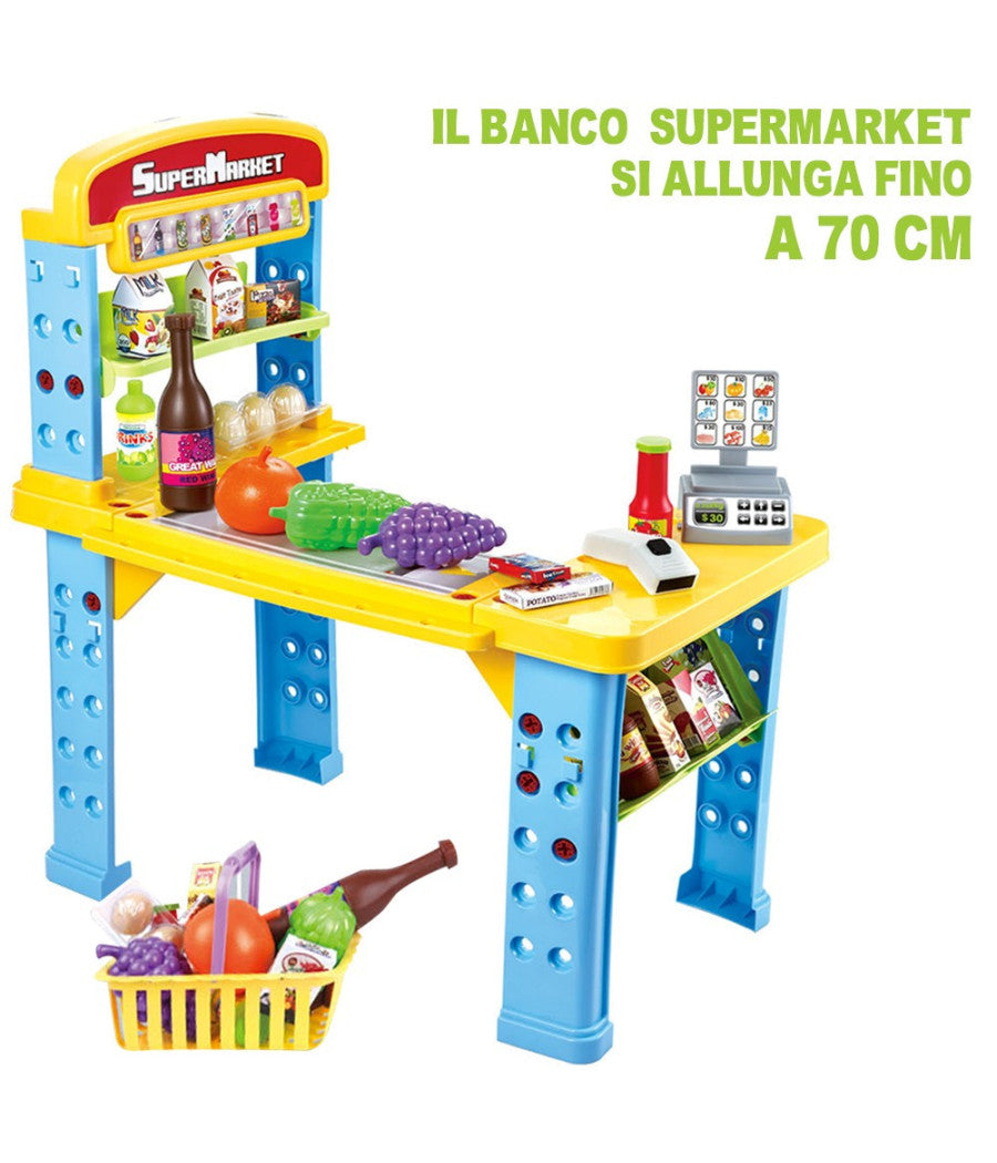 Playset Supermercato Giocattolo Bambini Banco Estensibile Luci Suoni Accessori         