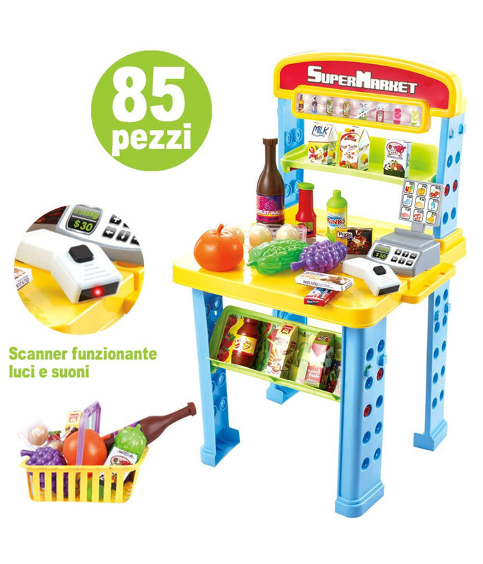 Playset Supermercato Giocattolo Bambini Banco Estensibile Luci Suoni Accessori         