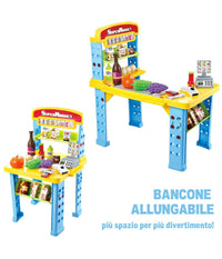 Playset Supermercato Giocattolo Bambini Banco Estensibile Luci Suoni Accessori         