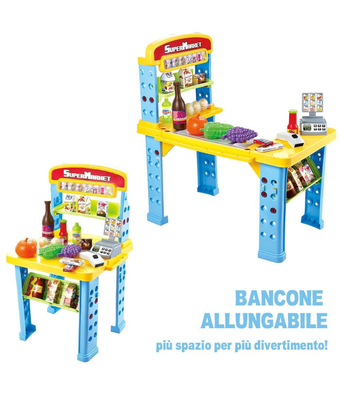 Playset Supermercato Giocattolo Bambini Banco Estensibile Luci Suoni Accessori         