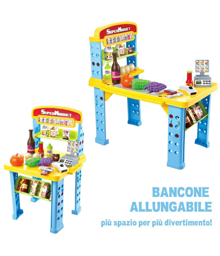 Playset Supermercato Giocattolo Bambini Banco Estensibile Luci Suoni Accessori         
