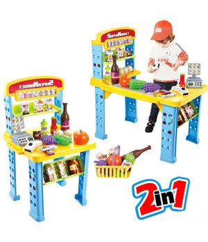 Playset Supermercato Giocattolo Bambini Banco Estensibile Luci Suoni Accessori         
