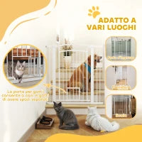 Cancellino per Cani Regolabile da 76-104 cm, Cancelletto Alto 106 cm con 2 Estensioni, Bianco