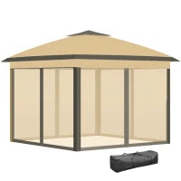 Gazebo Pieghevole 3.3x3.3 m con Zanzariera, Doppio Tettuccio e Borsa da Trasporto, Beige