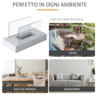 Camino a Bioetanolo da Tavolo 830 W Bruciatori senza Residui Inodore In Acciaio Inox con Vetro 35x18x21 cm Bianco