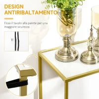 Mobile Consolle da Ingresso in Acciaio e Vetro Temperato, 100x35.5x80cm, Bianco e Oro