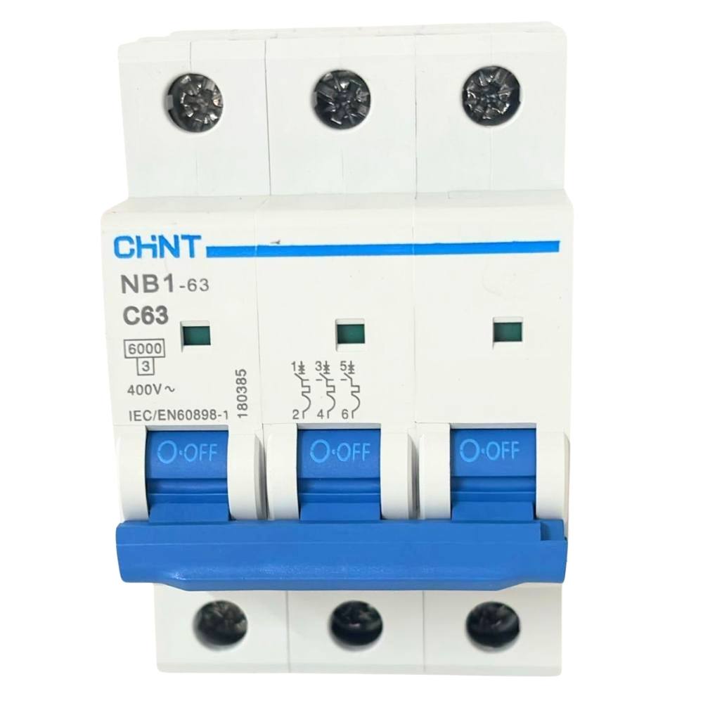 Chint nb1-63 interruttore magnetotermico 3p curva c 6ka guida din *** ampere 63 ampere, confezione 1