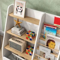 Libreria Per Bambini, Scaffale Per Libri Per Bambini 4 Livelli, Supporto Per Libri, Griglia Di Archiviazione, Bianco