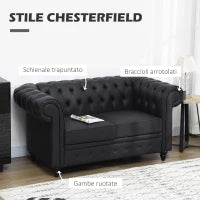Divano 2 Posti in Stile Chesterfield in Pelle PU con Cuscino Rimovibile, 160x84x80 cm, Nero