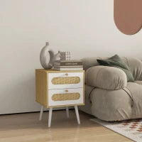 Comodino con Cassetti Set 2 Pezzi in Truciolato e MDF in stile Boho, 40x40x55 cm, Rovere e Bianco