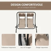 Dondolo da Giardino 2 Posti con Tetto Parasole, in Acciaio e Poliestere, 170x136x170 cm, Beige