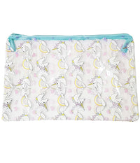 Pochette Trasparente Azzurro Fantasia Unicorno Trucco Beauty Case Borsa Donna         