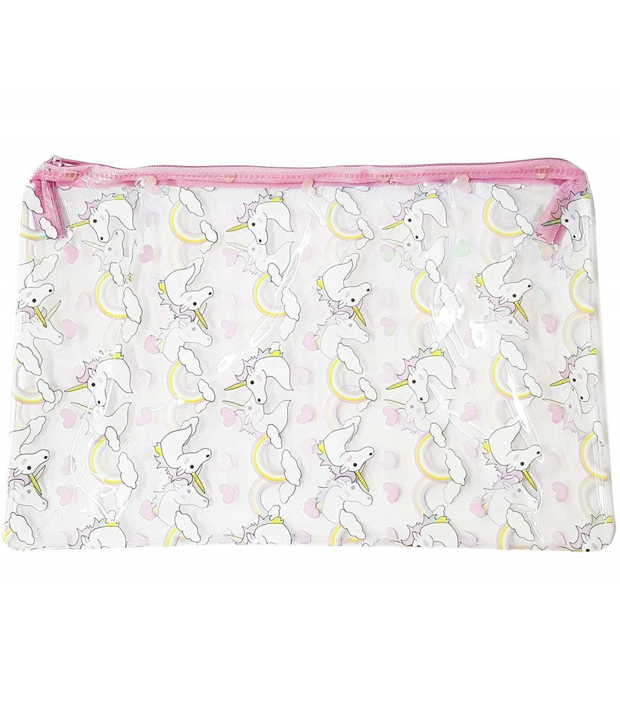 Pochette Trasparente Rosa Fantasia Unicorno Trucco Plastica Beauty Case Donna         