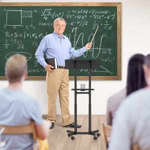 Podio mobile per conferenze con piano inclinabile e regolabile in altezza ruote bloccabili, Carrello per laptop Nero-Tavolini per laptop