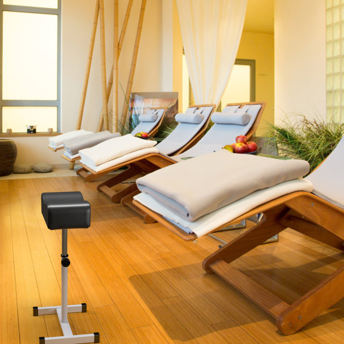 Poggiapiedi pedicure manicure regolabile in altezza con cuscino spesso morbido, Sgabello pedicure estetista Nero-Poltrone massaggianti