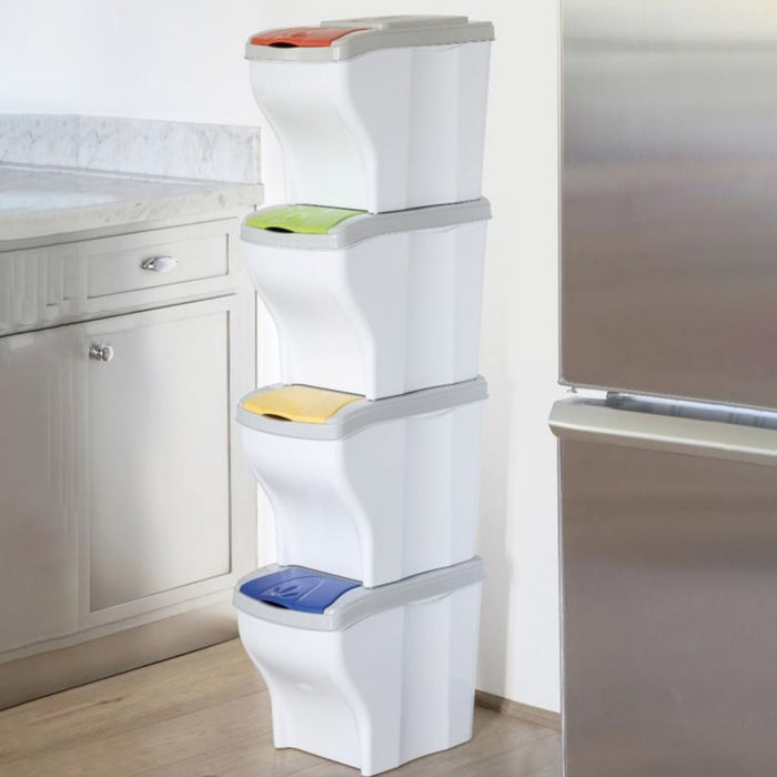 Poker - Pattumiera per raccolta differenziata con 4 scompartimenti componibili. Pattumiera modulare per raccolta differenziata. Set 4 pezzi da 20L