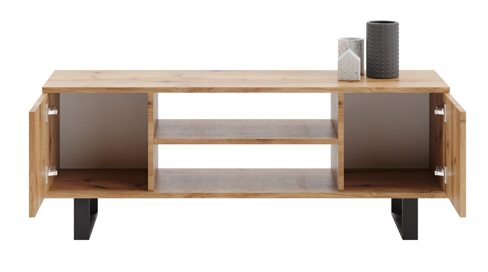 Mobile TV FOCUS 155 cm, soppalco, gambe in metallo, motivo a spina di pesce - Rovere Craft