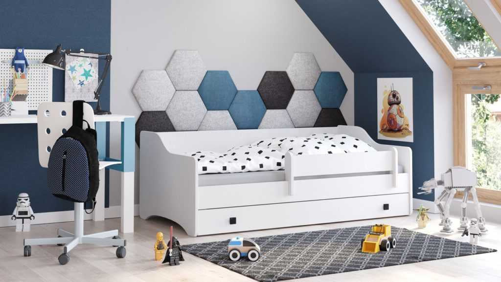 Letto singolo ERYK 180x80 con materasso - Bianco, maniglie nere