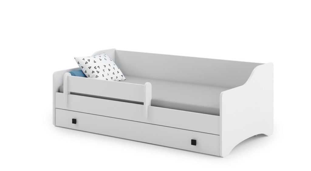 Letto singolo ERYK 180x80 con materasso - Bianco, maniglie nere