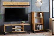 Mobile TV FOCUS 135 cm loft, gambe in metallo - Rovere Craft / Nero