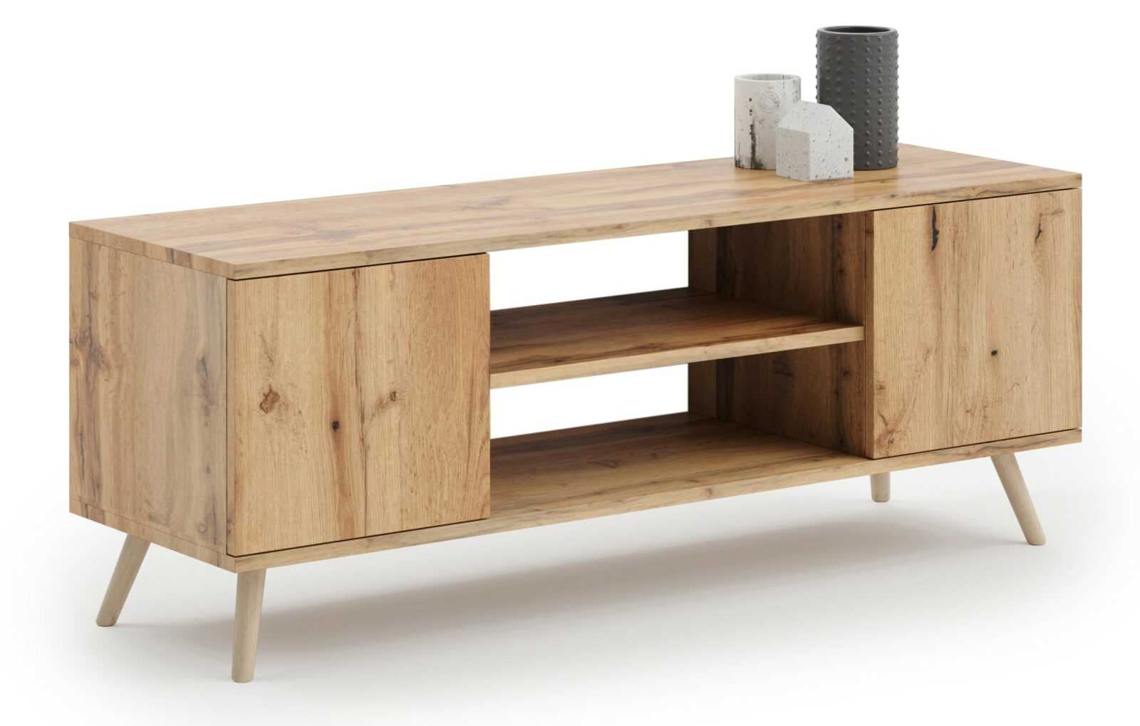 Mobile TV FOCUS 135 cm in stile scandinavo, gambe in legno - Rovere Craft